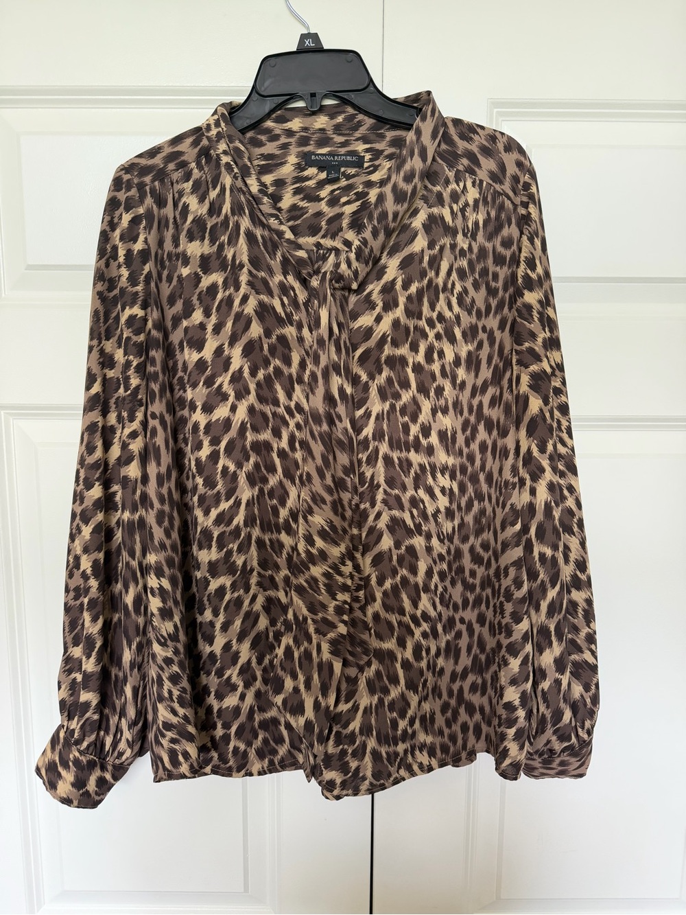 Banana Republic Leopard Print Tie-Neck Blouse in Brown and Tan